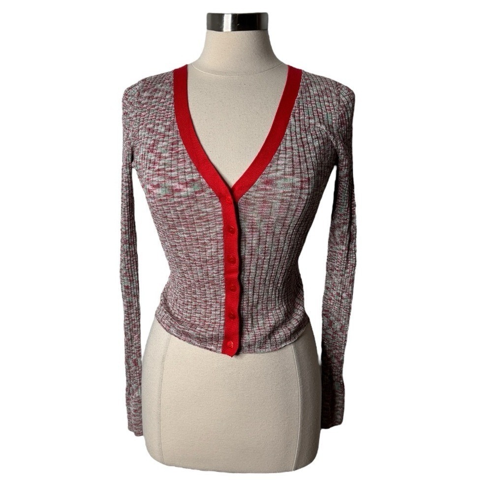 Urban Outfitters Lucky Red‎ Marled Sparkle V-Neck Ribbed Cardigan Womens Small